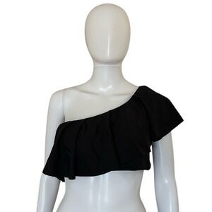 Trina Turk Black One Shoulder Ruffle Bandeau Swim Vacation Resort Bikini top 14
